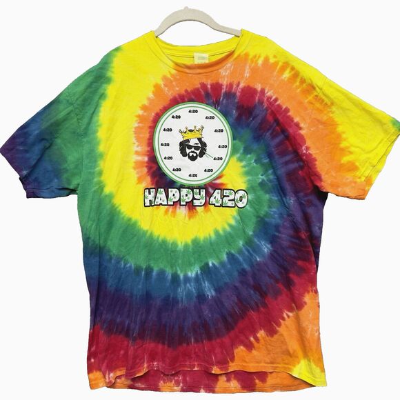 Happy 420 T Shirt Mens XL Tie Dye Cannabis Weed King Sturgis Colorful Port & Co - Picture 2 of 9